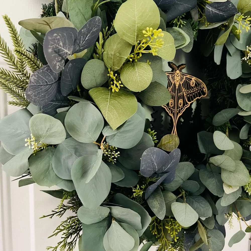 Hand Crafted Mixed Eucalyptus Death Head Skull Moth Wreath Door Wall Large 24”